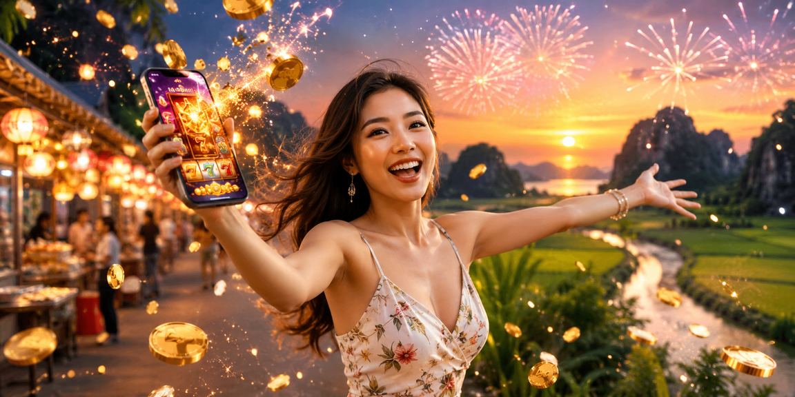 Người chơi tại chợ đêm Ninh Bình mở slot game trên ứng dụng hl2